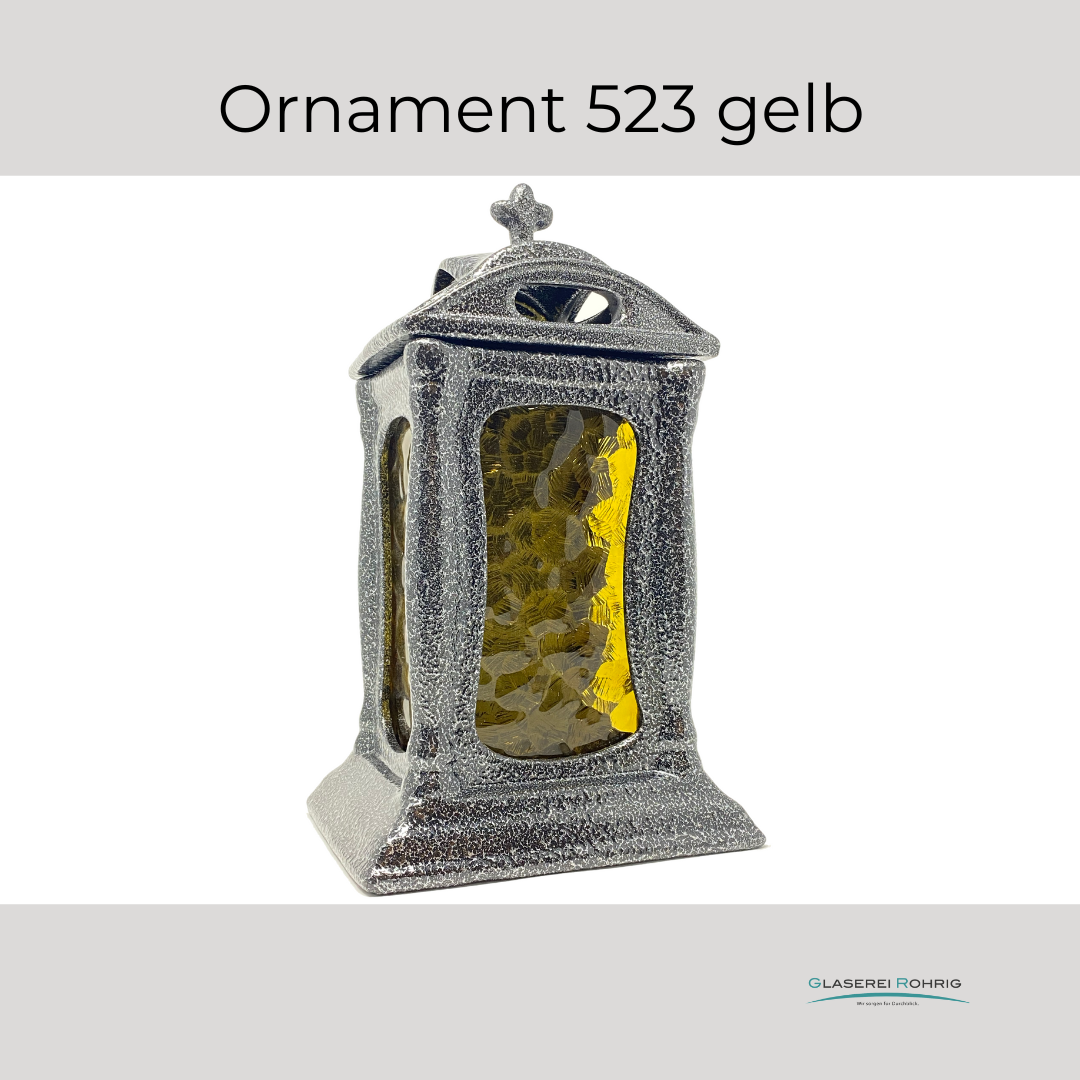 Ersatzglas für Grablaterne | Grablicht - Ornament 523 gelb